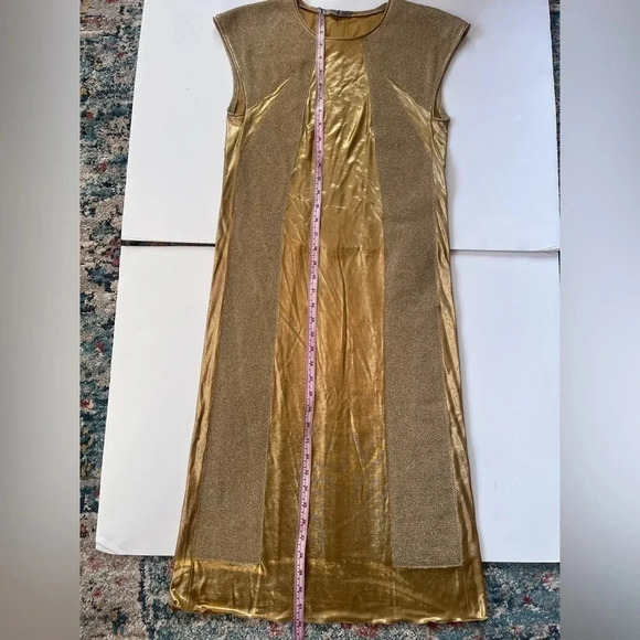 Bottega Veneta Square Neckline Gold Midi Dress Women Size XS, US2, IT38 - Picture 11 of 14